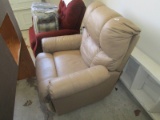 Cream/Grey Leather/Upholstered Recliner Armchair