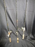 Lot - 3 Fishing Rods, Various Lengths w/ Reels