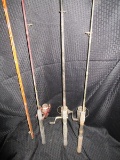 Lot - 4 Fishing Rods, Various Lengths w/ Reels