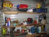 Shelves Lot - Misc. Tools, Oil Can, Hedge Clippers, Etc.