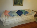Cream Leaf Patterned Upholstered Sofa w/ Pillows Various Colors/Patterns