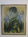 Jester w/ Lute 1960's Print on Canvas w/ Wood Frame/Matt Signed Aldo Luongo