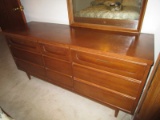 Mid-Century Modern Dresser w/ Mirror, 9 Drawers, Cherry Wood Veneer