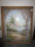 Palm Tree/Floral/Beach Front Scene Print Artist Signed Vivian Flanson