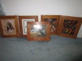 Lot - 3 Prints in Matching Wood Frame, 1 Photo of Dogs