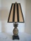 Resin Gilded Pineapple Design Table Lamp on Black Base w/ Black/Tan Pleated Shade