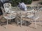 Patio Table Set w/ Umbrella & Stand Cast Aluminum Frame Leaf/Lattice Design Chairs