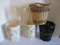 Lot - 5 Ceramic, Glass, Bamboo Waste Baskets