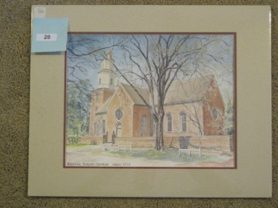 Heritage Art "Bruton Parish Church" by Artist Ann Charlton Print w/ Matt