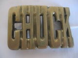 Solid Brass Block Lettering Name Belt Buckle Chuck