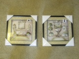 Pair - Botanical Garden 3 Dimensional Bathroom Prints in Show Box Frames/Matted