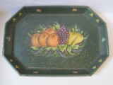 Towle Style Wooden Tray w/ Hand Painted Fruit Harvest Craquelure Finish & Gilt Accent