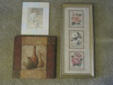 Lot - 3 Vases Print on Canvas w/ Embellished Border 12