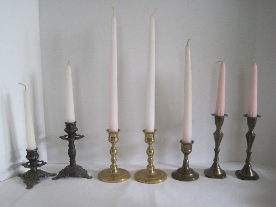 7 Brass/Metal Candlesticks French, Colonial & Other Styles