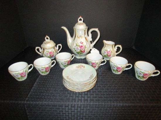 Somer 1970's Porcelain Lot - Iridescent/Gilded w/ Rose Motif, Teapots, Creamer/Sugar