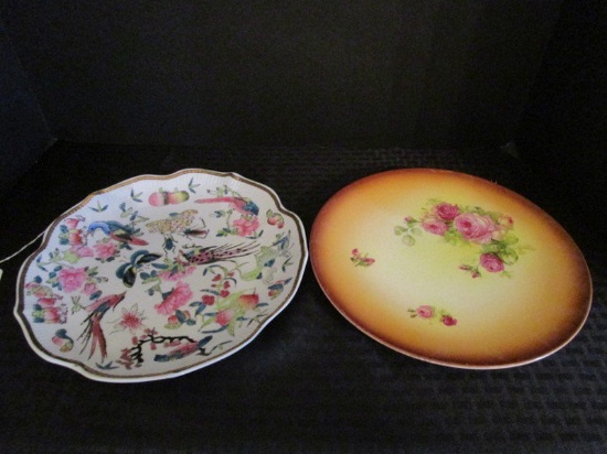 Lot - Birds/Beatles/Fruit Pattern Plate Hand Painted Scalloped Edge 10"