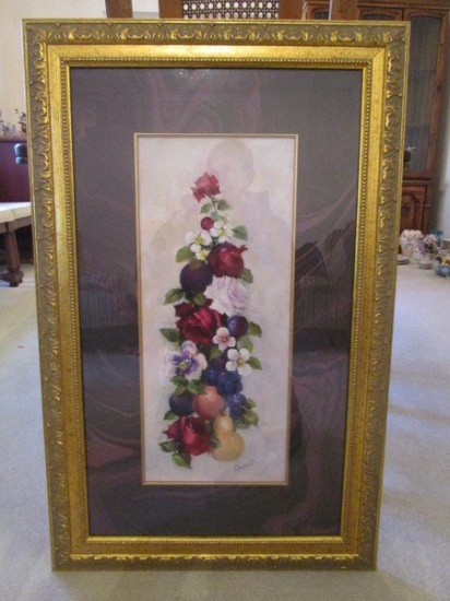 Fruit Bouquet Print in Ornate Gilded Frame/Matt Artist Signed Dermand