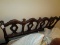 Dark Wood Veneer Arched/Ornate Piecework Headboard Spindle/Block Columns