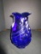 Blue Glass Vase Bubble, Swirl Design w/ Flared Rim