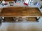 Dark/Speckled Wood Veneer Coffee Table w/ Raised Panel Pattern Hutch Doors, Brass Knobs