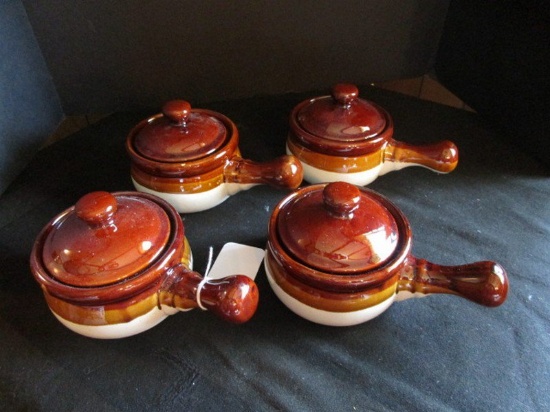 4 Glaze Drip Stoneware Pottery Jars w/ Handles