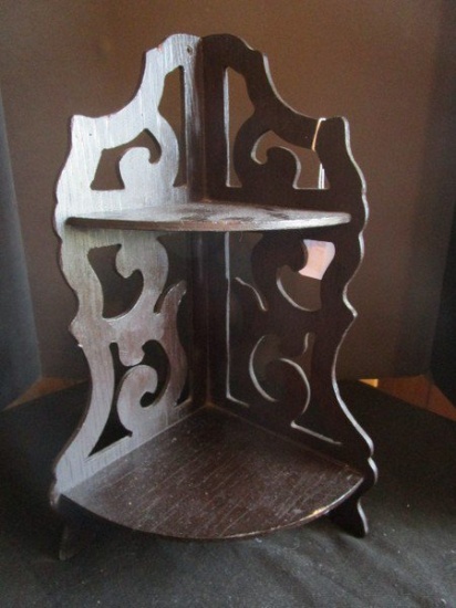 Wood 2-Tier Corner Set Desk Shelf Ornate Carved Design