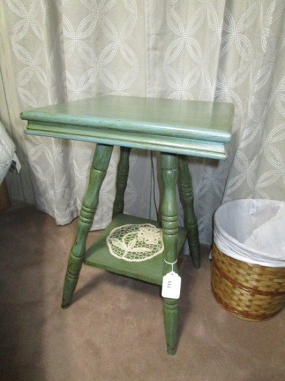 Green Wooden Side Table w/ Spindle Legs, 2-Tiers