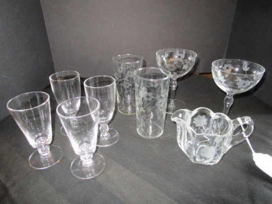 Lot - Cut Glass Creamer Frosted Floral Motif