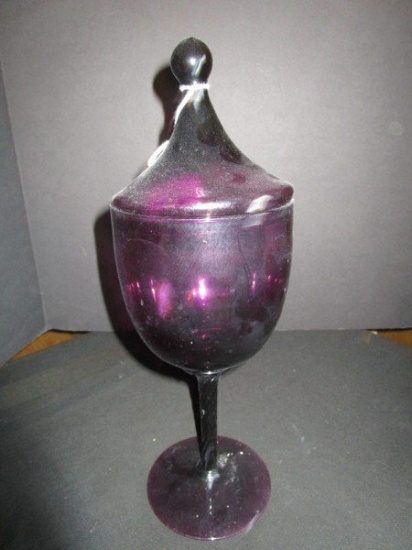 Twist-Stem Purple Glass Vase w/ Lid