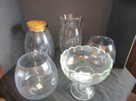 Glass Lot - Tear Drop Pattern Scalloped Rim, Tear Drop Stem, 2 Glass Planters