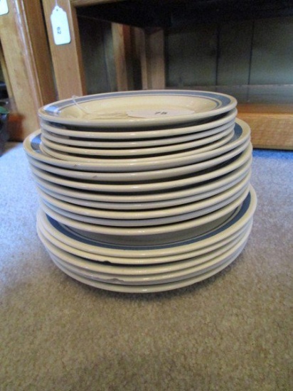 Oxford Stoneware Lot - Blue Rim, 5 Plates 7 1/4", 8 Bowls 8 1/2" D, 6 Plates 9 1/4" D