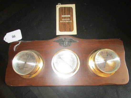 Springfield Weather Instruments Vintage Thermometer, Barometer, Humidity on Wood Base