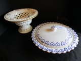 2 Bears Pottery Hand Painted Heart Motif Bowl w/ Pretzel Rim & Lid w/ Inside Candles