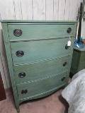 Wooden Green Painted Hepplewhite-Style Chest of 4 Drawers, Bow Front/Skirt