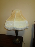 Brass/Metal Lamp w/ Ornate Curved/Grooved Design, Cream Shade w/ Tassels, 24