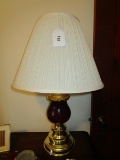 Burgundy Urn Design, Spindle Base, Metal Lamp w/ Cream Shade