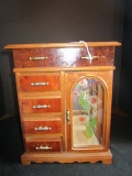Wooden Jewelry Box/Organizer 4 Drawers, Open Top, Open Side w/ Glass/Floral Transfer
