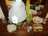 Glass Misc. Lot - 24% Lead Crystal w/ Frosted Rose Lid Trinket Dish, Crystal Glass Bottle