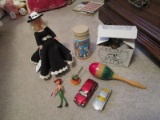 Vintage Toy Lot - Doll w/ Cloth Dress/Hat, Die-Cast Cars