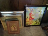 Picture Lot - Girl w/ Dog in Black Wood Frame 16