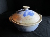 Earthenware/Stoneware Casserole Dish Blue Glazed w/ Lid/Handles