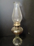 Vintage Clear Glass Oil Lamp Ribbed Base, Glass Fluted Beaded Rim Urn-Design
