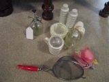 Lot - Measuring Cups, Salt/Pepper Shakers, Votive Compote Holders, Sifter, Etc.