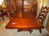 Dark Wood Extendable Dining Table w/ 6 Matching Upholstered Chairs