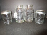 Canning Jar Lot - 2 Ball Wide Mouth w/ Fruit Motif, 2 Golden Harvest Mason Jars