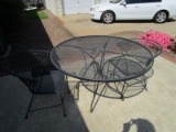 Black Metal Wire Frame, Lattice Design Garden Table w/ 2 Matching Chairs