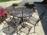 Black Metal Wire Frame, Lattice Design Garden Table w/ 4 Matching Ladder Back Chairs