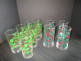 Lot - Holly Motif Glass Tumblers