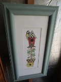 Bird on Birdhouse Print by Jo Moulton in Green Wood Frame/Matt