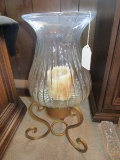 Curved Metal Base Ribbed Glass Vase/Candle Holder